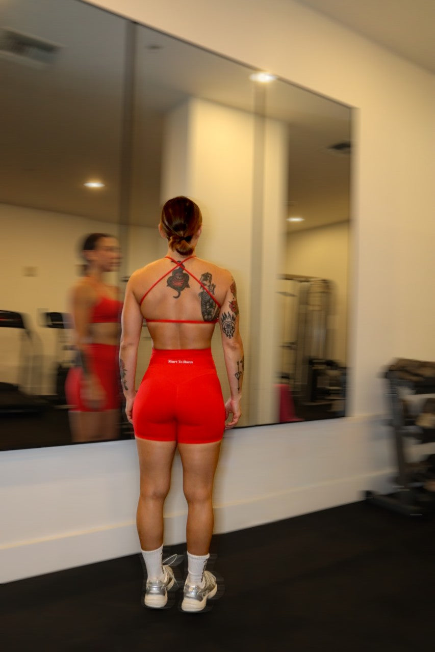 Burn Glow Open back Sport Bra in Red