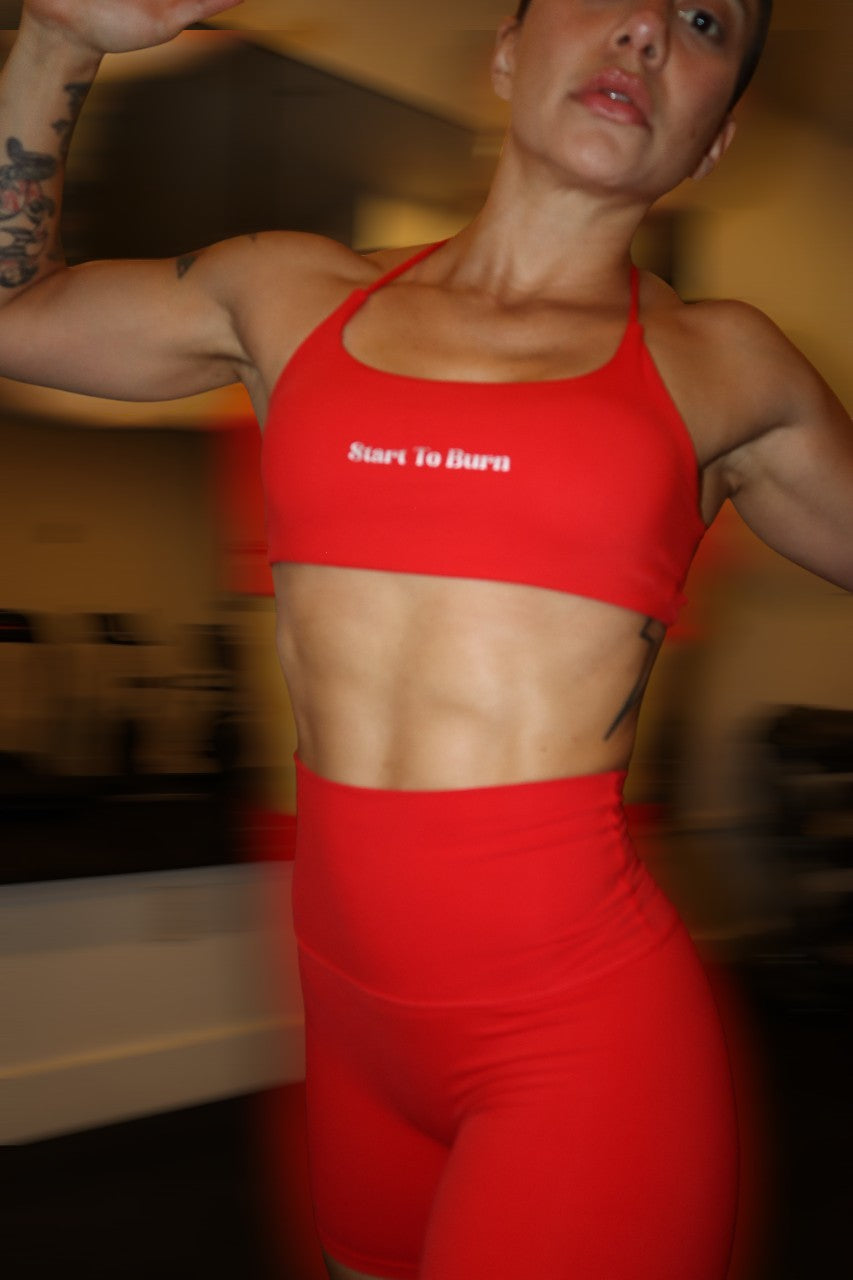 Burn Glow Open back Sport Bra in Red