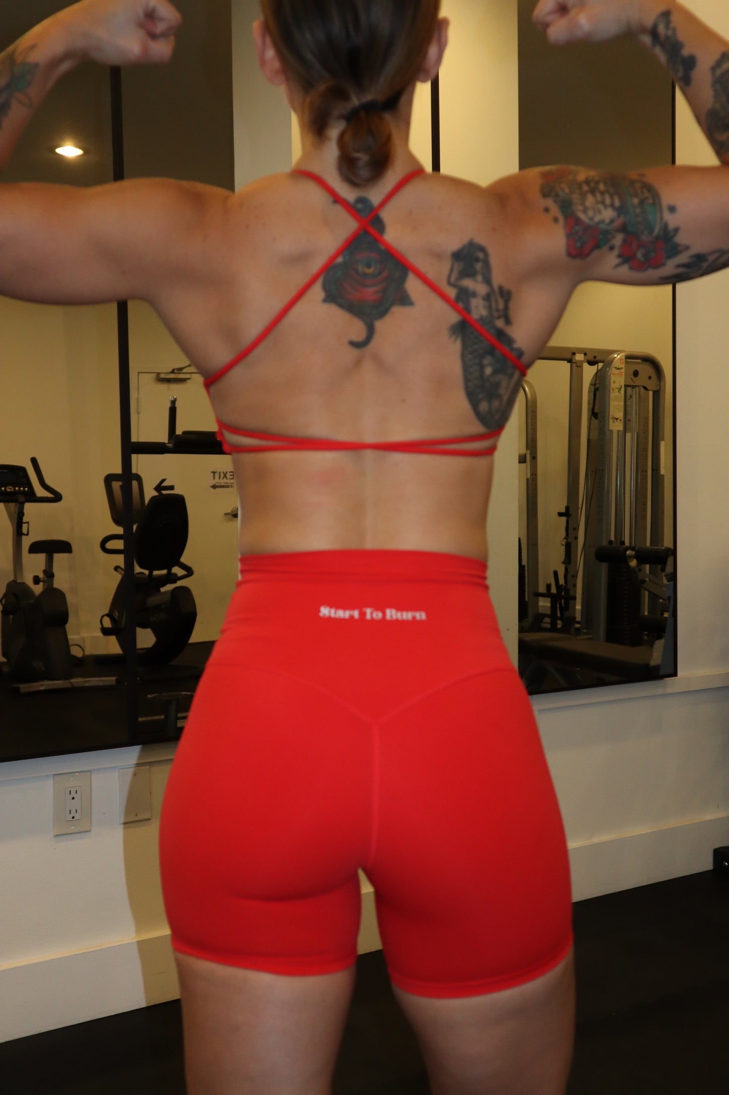 Burn Glow Open back Sport Bra in Red