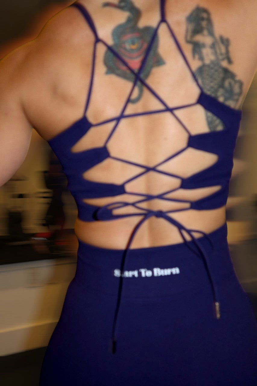 Juniper Caged-Back Sports Bra In Navy