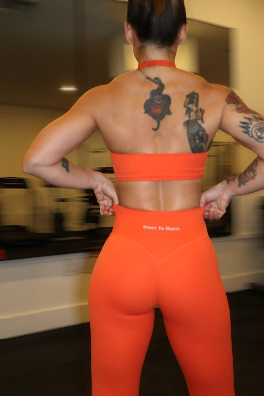 Amelia Halter Neck Sport Bra in Neon Orange