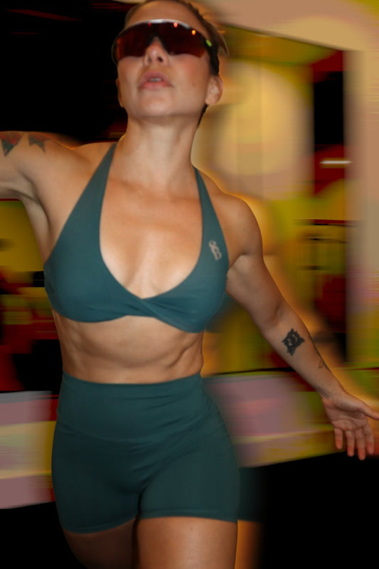 Taylor Twist Front Sports Bra in Jade Green